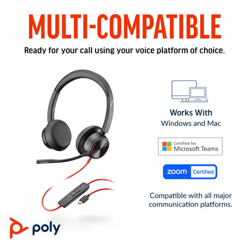 POLY Blackwire 8225 Stereo Microsoft Teams Certified USB-C Headset +USB-C/A Adapter POLY Blackwire 8225 Stereo Microsoft Teams Certified USB-C Headset +USB-C/A Adapter